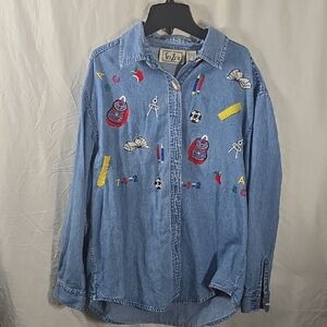 Embroidered Denim Button-Up Shirt